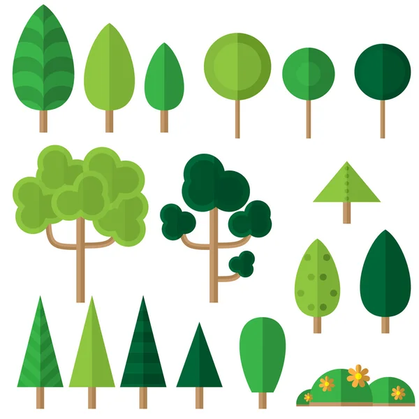 Set met platte bomen — Stockvector