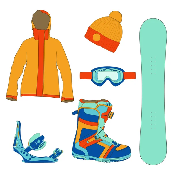 Set con equipo de snowboard — Vector de stock