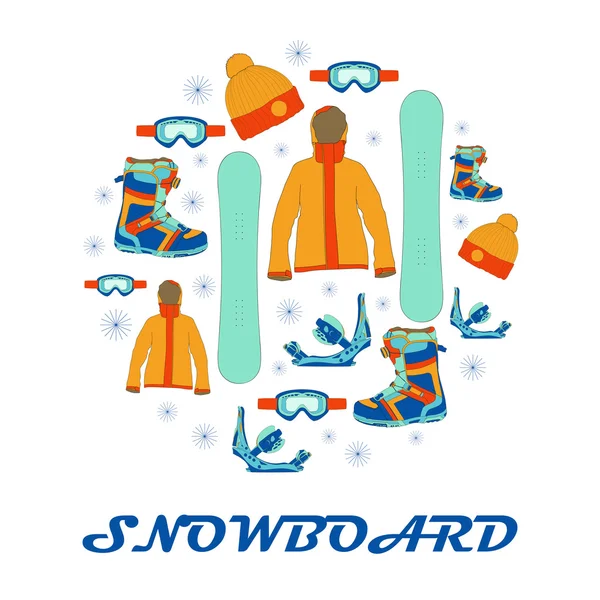 Set con equipo de snowboard — Vector de stock