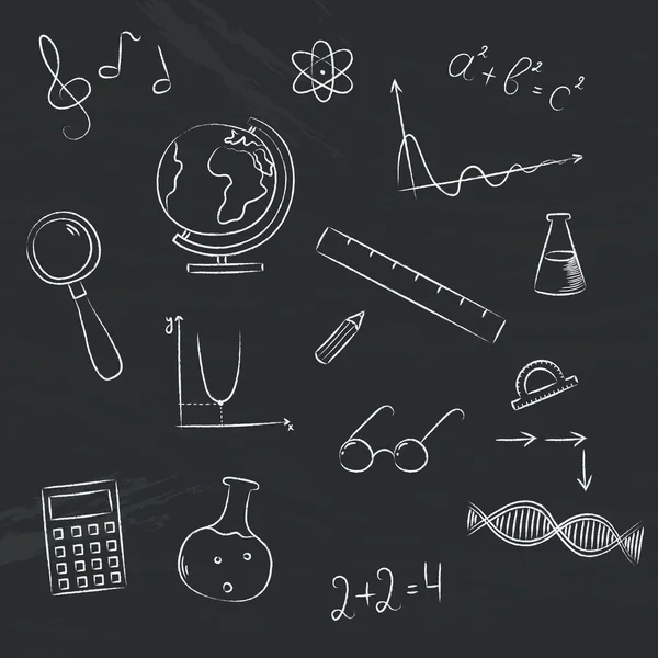 Okul öğeleri kara tahta üzerinde