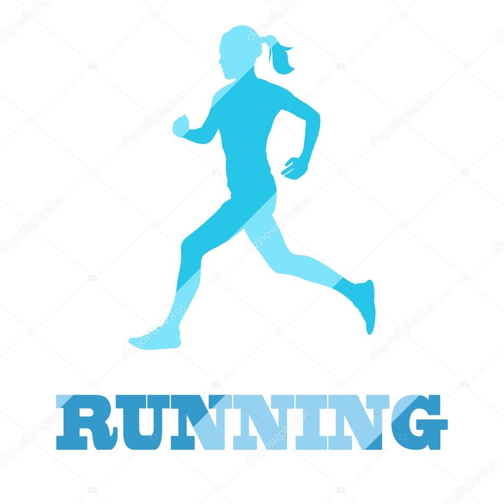 Vector illustration with silhouette of running girl. Running banner