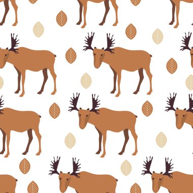 seamless pattern with mooses and leaves clipart