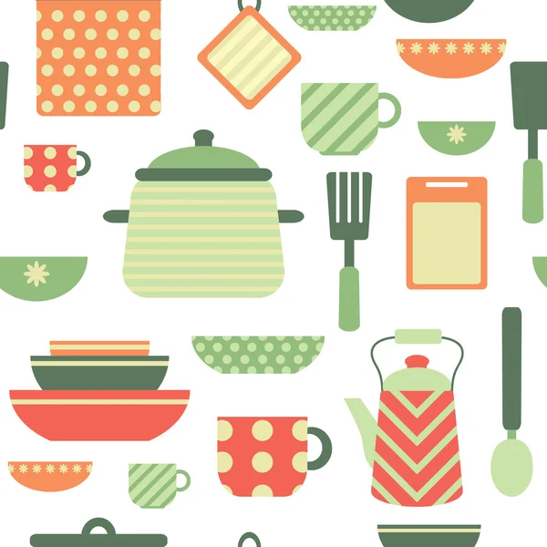 Είδη κουζίνας σε χρώματα κόκκινο, πράσινο και πορτοκαλί — Διανυσματικό Αρχείο