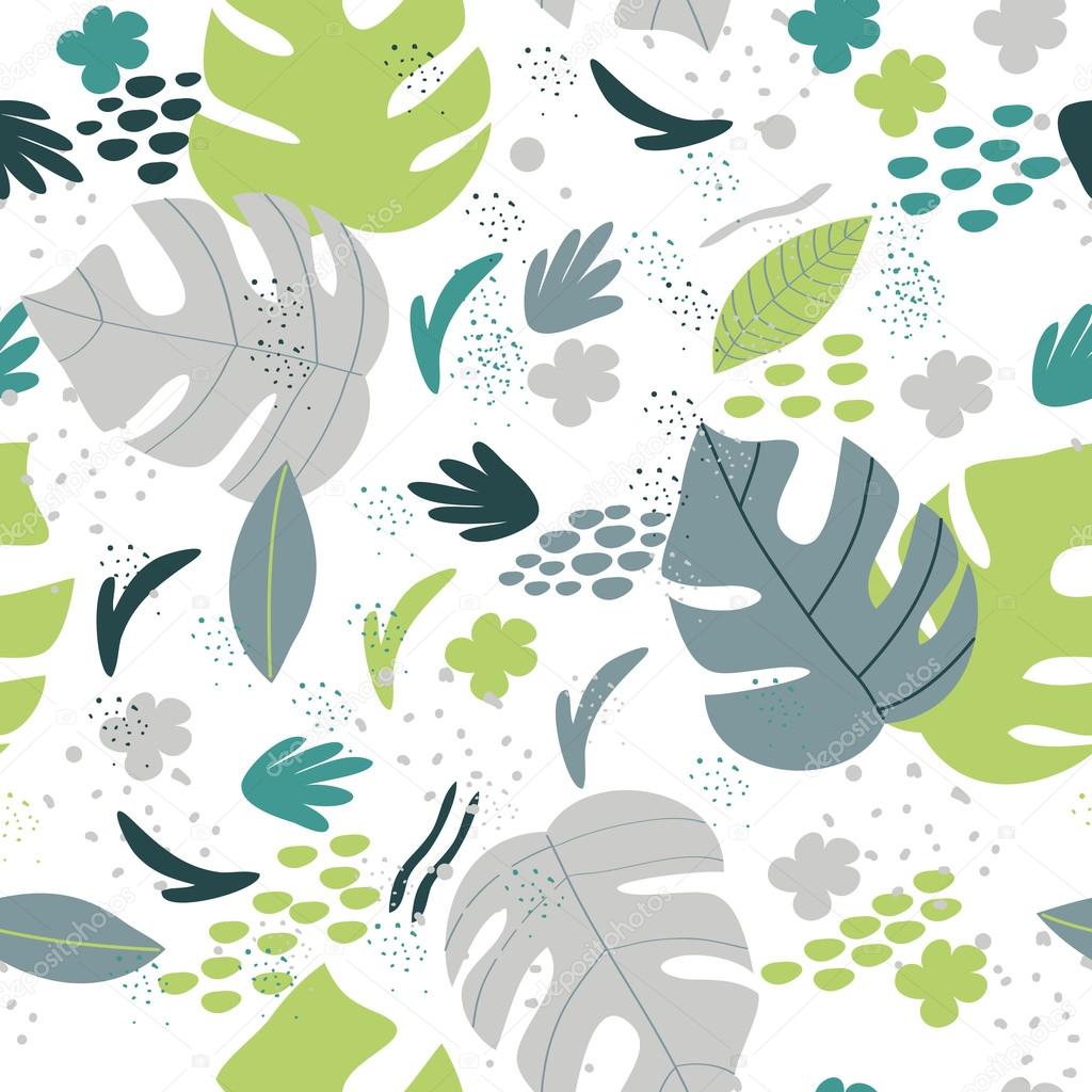 seamless pattern with tropical leaves 