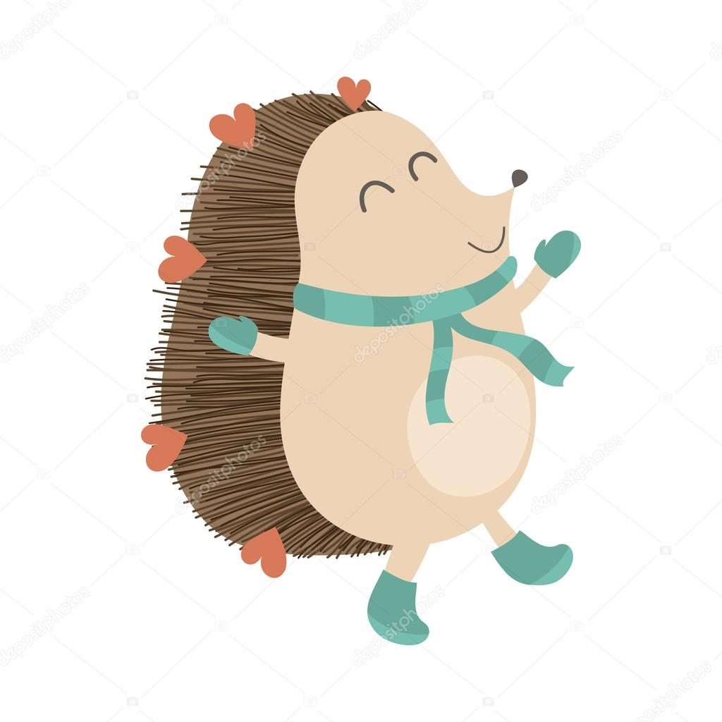 Winter hedgehog with boots, scarf and mittens.