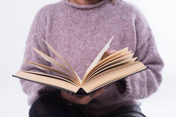 Close Woman Who Has Book Her Hands — Stok fotoğraf