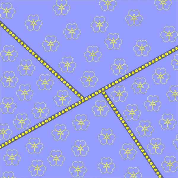 Purple background with yellow flowers and crossed lines. Oriental seamless pattern with abstract floral style.