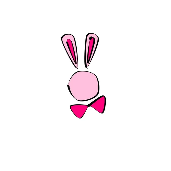 粉红兔子的头一只打着领结的兔子 有趣的兔子 涂鸦标志的草图 — 图库照片