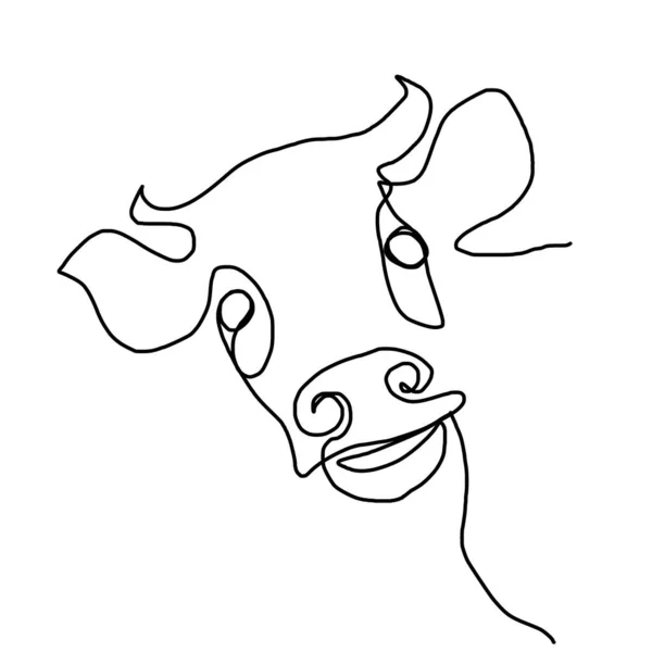 Uma Vaca Desenhada Com Uma Única Linha Esboço Linear Uma — Fotografia de Stock