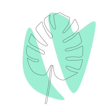 Egzotik canavar. Sürekli tek çizgi çiziyorsun. Beyaz arka planda el yapımı tropikal yaprak. Minimalist tasarım