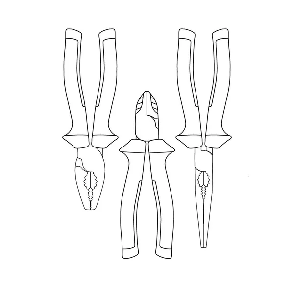 Conjunto Ferramentas Manuais Alicates Alicates Cortador Lateral Design Estilo Linha — Fotografia de Stock