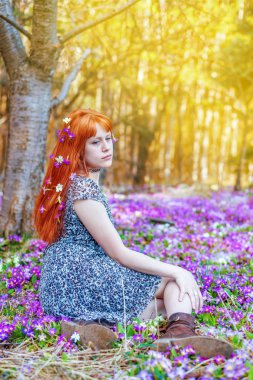 güzel kızıl saçlı kız çayırda yalan