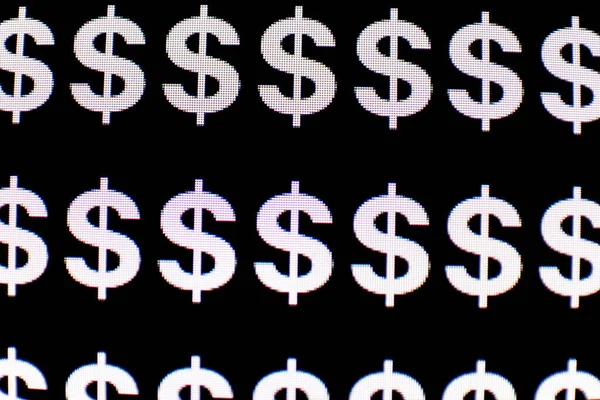 Currency Dollar symbol pattern on a black background. Monitor texture view