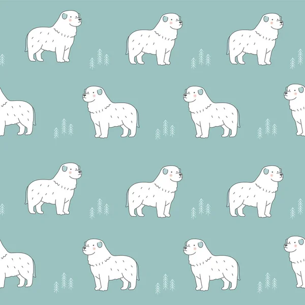 Vector Great Pyrenees Cão Ilustração Sem Costura Padrão Repetição —  Vetores de Stock