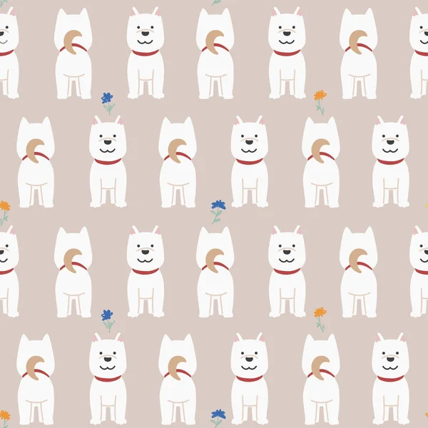 Vetor Cabelo Branco Cão Frente Verso Ilustração Padrão Repetição Sem —  Vetores de Stock