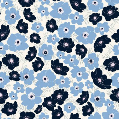 soyut elle çizilmiş Anemone çiçeği motifi pürüzsüz tekrarlama deseni