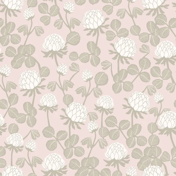 Clover and flower motif seamless repeat pattern light pink background