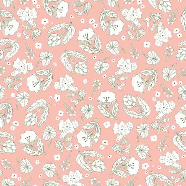 Hand Drawn Cute Outline Flower Illustration Motif Seamless Repeat Pattern — Stock Photo, Image