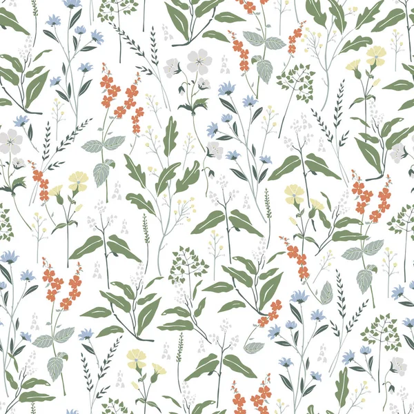 Elle çizilmiş yabani çiçekler çizim motifi kusursuz tekrarlama motifi