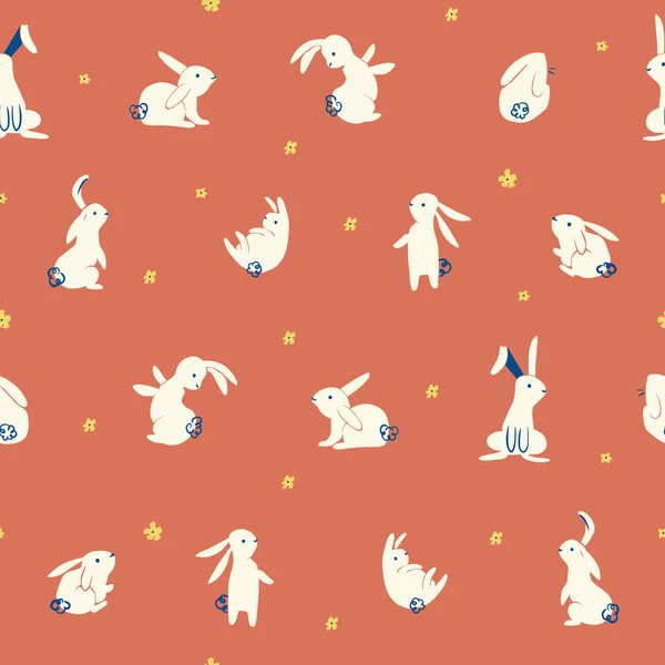 Cute Simple Hand Drawn Rabbit Illustration Motif Seamless Repeat Pattern — Stock Photo, Image