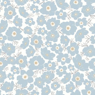 Vector Light blue color abstract Anemone flower motif seamless repeat pattern digital file pattern artwork fashion or home decor fabric textile