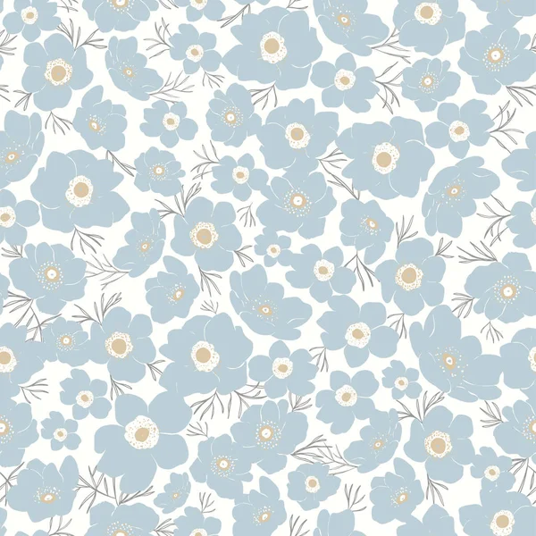 Vector Light Blue Color Abstract Anemone Flower Motif Seamless Repeat — ストックベクタ
