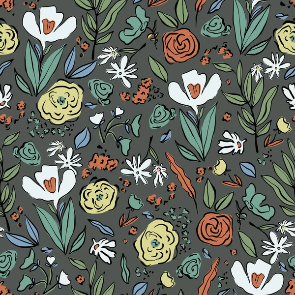 Pen drawing outline flower doodle illustration motif seamless repeat pattern botanical pattern digital file artwork fashion home decor print fabric textile