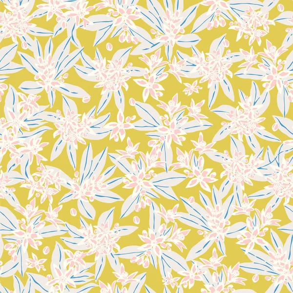 Petite Fleur Blanche Dessinée Main Motif Illustration Feuille Motif Répétitif — Image vectorielle