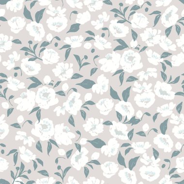 El çizimi kalem fırçası desenli çiçek ve yaprak çizimi motifsiz tekrar eden dijital dosya desenli ev dekorasyonu çiçek desenli kumaş.