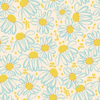 El çizimi Cosmos çiçeği ve fırça darbesi çizimi motifi pürüzsüz tekrarlama motifi retro sanat eserleri dijital ev dekorasyonu moda kumaşı dekoru