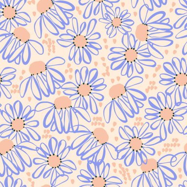 El çizimi Cosmos çiçeği ve fırça darbesi çizimi motifi pürüzsüz tekrarlama motifi retro sanat eserleri dijital ev dekorasyonu moda kumaşı dekoru