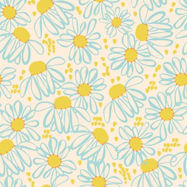 Vektör el çizimi kozmos çiçek illüstrasyon motifi kusursuz tekrarlanmayan dijital dosya deseni resim baskısı ev dekorasyonu kumaş tekstil 