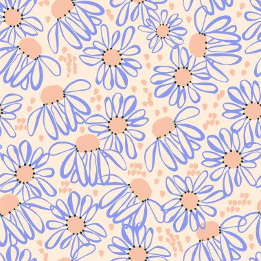 Vektör el çizimi kozmos çiçek illüstrasyon motifi kusursuz tekrarlanmayan dijital dosya deseni resim baskısı ev dekorasyonu kumaş tekstil 