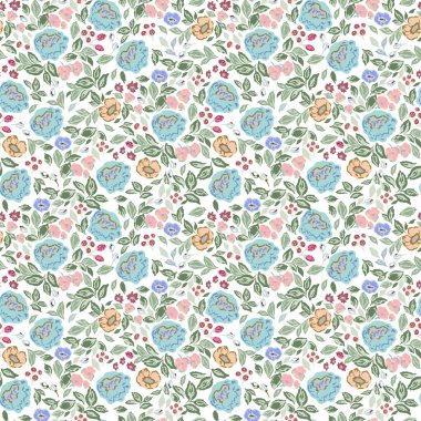 Klasik ve retro gül, çiçekler botanik illüstrasyon motifsiz tekrarlanmayan dijital dosya sanatsal ev dekorasyonu veya moda kumaşı