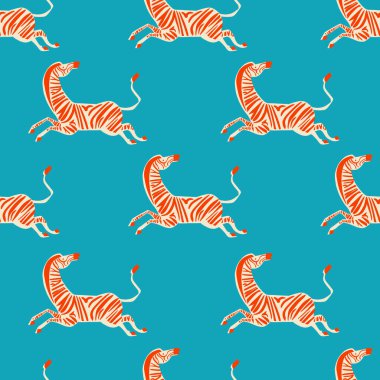 Retro neon rengi Zebra illüstrasyon motifi pürüzsüz tekrarlanmayan dijital dosya sanatsal desen baskı moda kumaş tekstil pop sanatı 