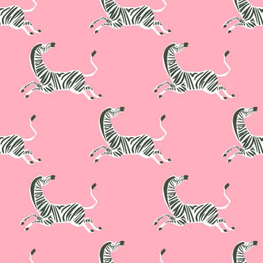 Vektör retro neon rengi Zebra illüstrasyon motifi kusursuz dijital dosya çizim evi dekoru baskı moda kumaş tekstil pop sanatı