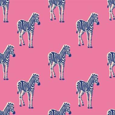 Vektör retro neon rengi Zebra illüstrasyon motifi kusursuz dijital dosya çizim evi dekoru baskı moda kumaş tekstil pop sanatı