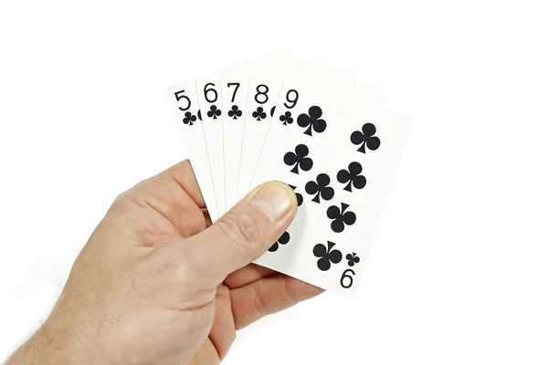 Poker player holding straight flush — Stock Photo, Image