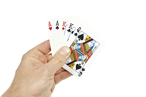Giocatore di poker in possesso di due coppie — Foto Stock