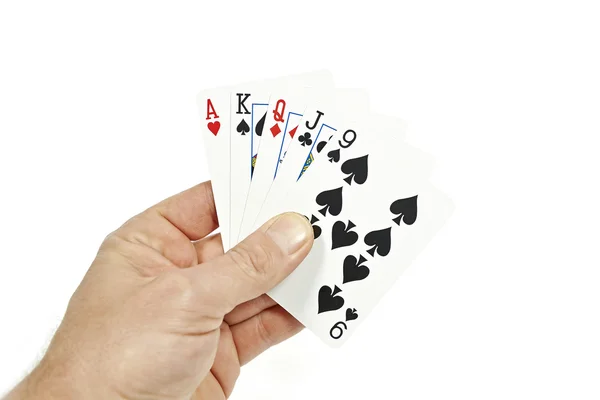 Покер игрок держит высокую карту — стоковое фото