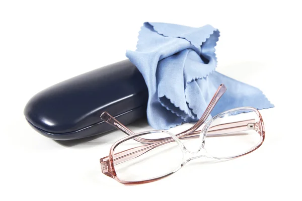 Eyeglasses, case and cloth — Stock Photo, Image