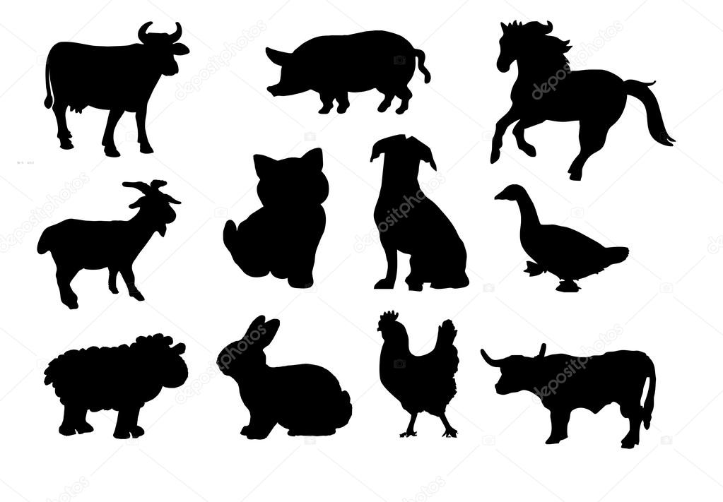 Silhouettes of the most common farm animals.