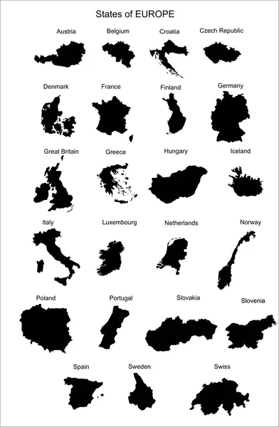 Silhouettenkarten der europäischen Länder. — Stockvektor