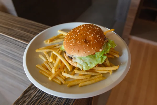 Hamburger with fries . — Stock Photo, Image