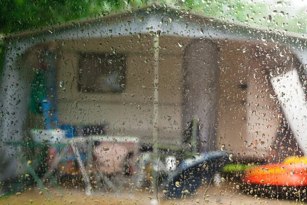 Rainy day in a caravan. — Stock Photo, Image