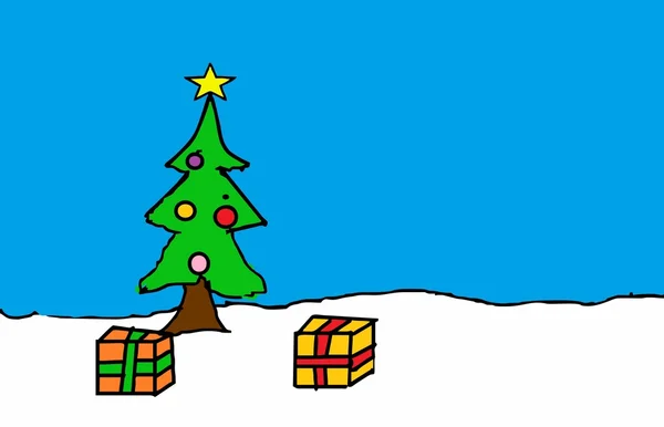 Рождественская елка и подарки. — стоковый вектор