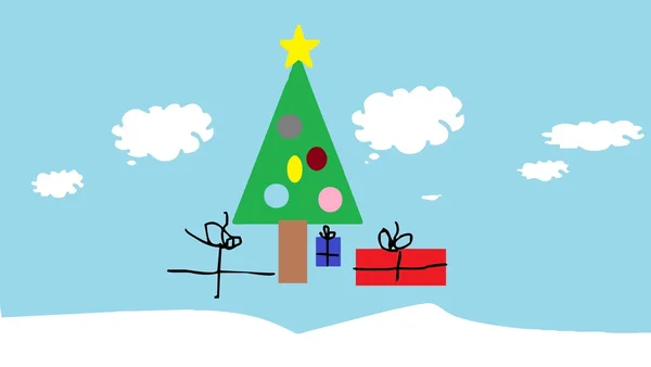 Weihnachtsbaum und Geschenke. — Stockvektor