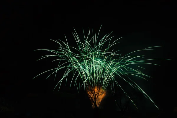 Πολύχρωμα πυροτεχνήματα στο νυχτερινό ουρανό — Φωτογραφία Αρχείου