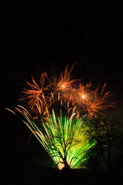 Fogos de artifício coloridos no céu noturno — Fotografia de Stock