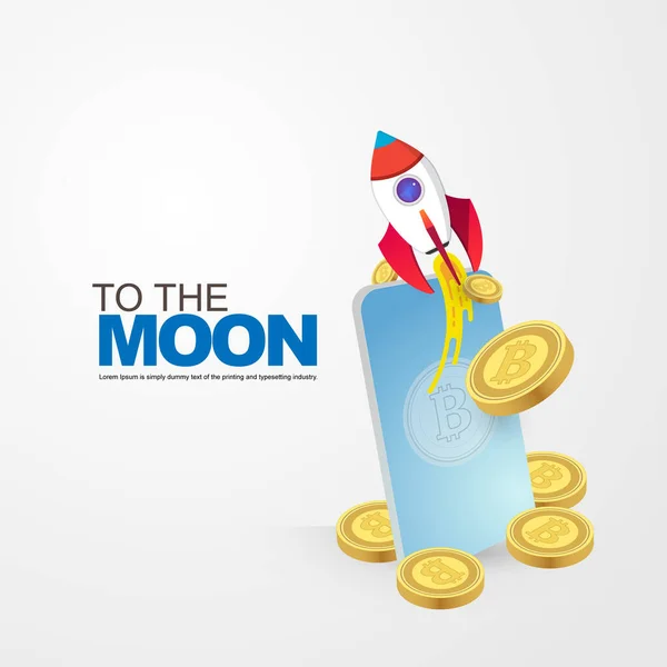 Ay için Bitcoin. Kripto para birimi yükselen fiyat kavramı. BTC zenginliği.